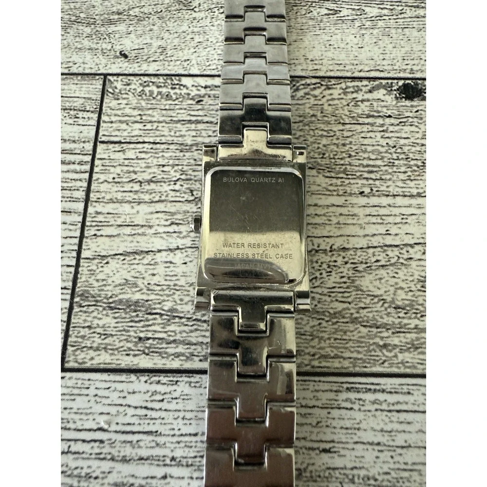 Bulova‎ Dress Watch Womens OS Silver Black Dial Crystal Bezel Stainless Steel
